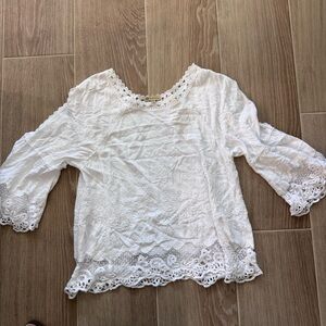Democracy White Lace Trim Crochet Hem Blouse